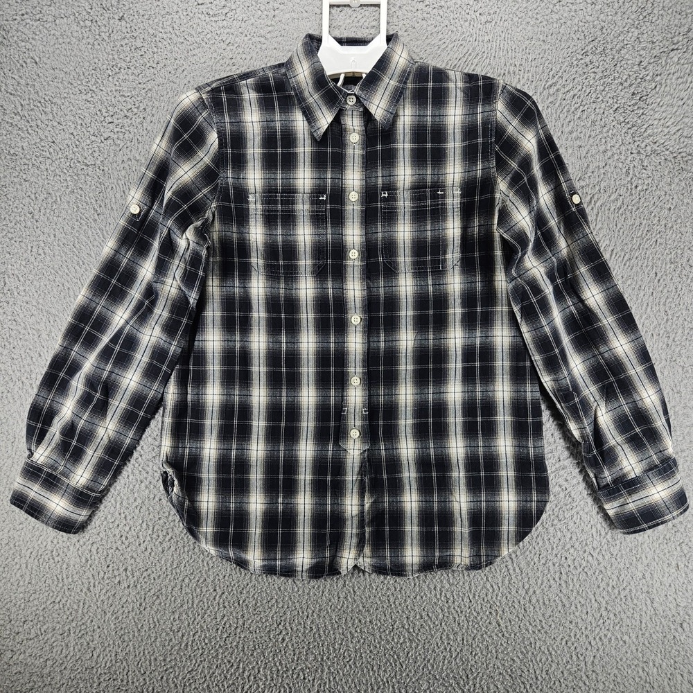 LRL Lauren Jeans Co. Women's XS Shirt‎ Long Sleeve Black White Plaid Button - XS
